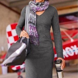 ATHLETA  Celebration Dress, V-Neck  Double Knit Khaki Green EUC A-Line, M